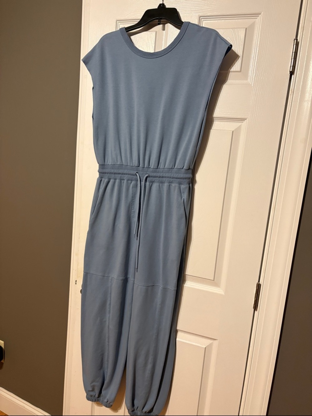 Women's Light Blue Sleeveless Drawstring Jumpsuit
